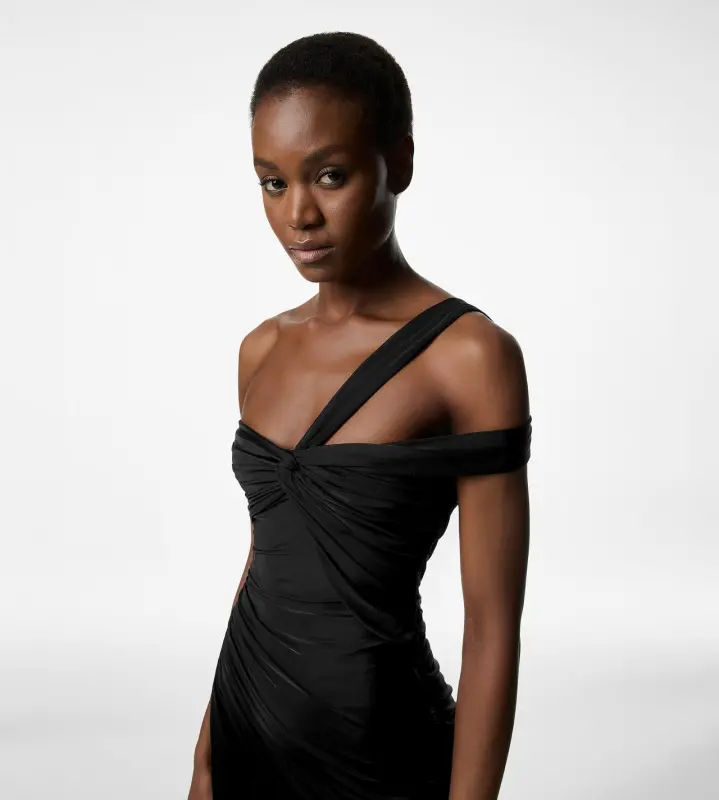 ONE SHOULDER TWIST FRONT COCKTAIL DRESS BLACK online